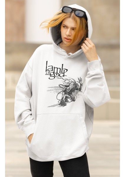 Unisex Lamb Of God Baskılı Kapüşonlu Sweatshirt, Oversize Rock Band Baskılı Hoodie modelleri