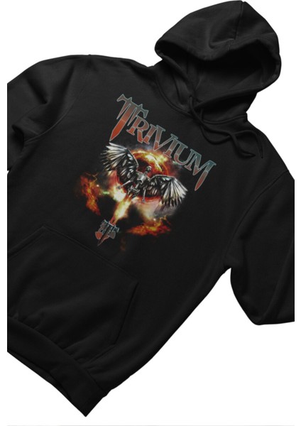 Unisex Trivium Baskılı Kapüşonlu Sweatshirt, Oversize Rock Band Baskılı Hoodie