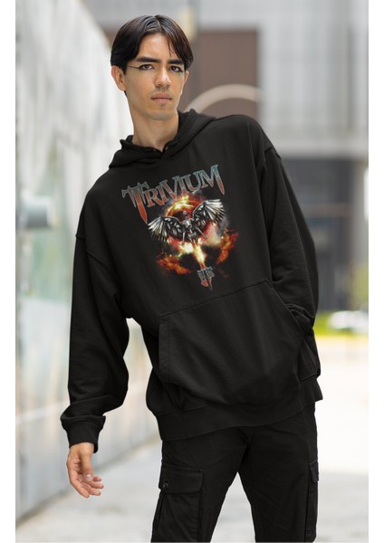 Unisex Trivium Baskılı Kapüşonlu Sweatshirt, Oversize Rock Band Baskılı Hoodie fiyatları