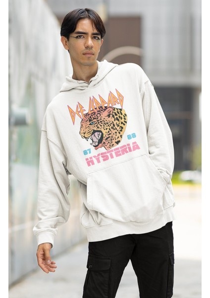 Unisex Def Leppard Baskılı Kapüşonlu Sweatshirt, Oversize Rock Band Baskılı Hoodie fiyatları