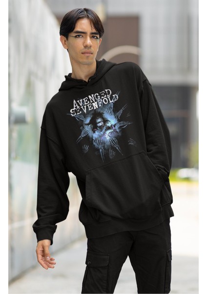Unisex Avenged Sevenfold Yazılı Kapüşonlu Sweatshirt, Oversize Rock Band Baskılı Hoodie