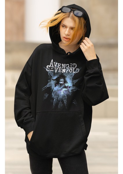 Unisex Avenged Sevenfold Yazılı Kapüşonlu Sweatshirt, Oversize Rock Band Baskılı Hoodie