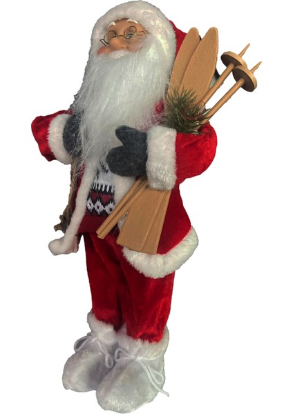 Yılbaşı Süsü Noel Baba Biblo Figür Büyük Boy 45CM -Kayakları, Hediye Çuvalı ve Aksesuarları ile