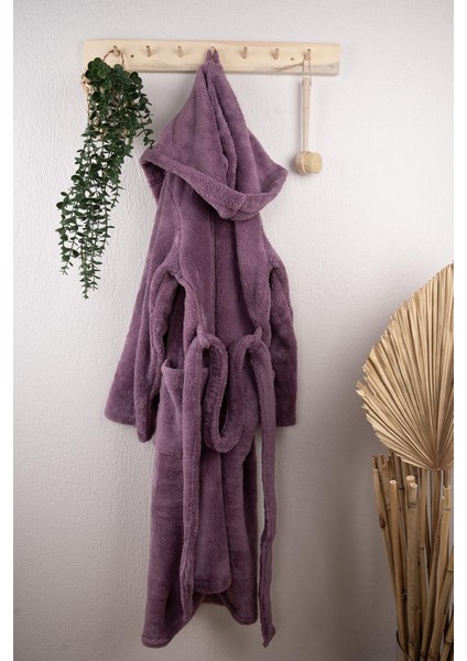 Wellsoft Peluş Yetişkin Kapüşonlu Cepli Bornoz