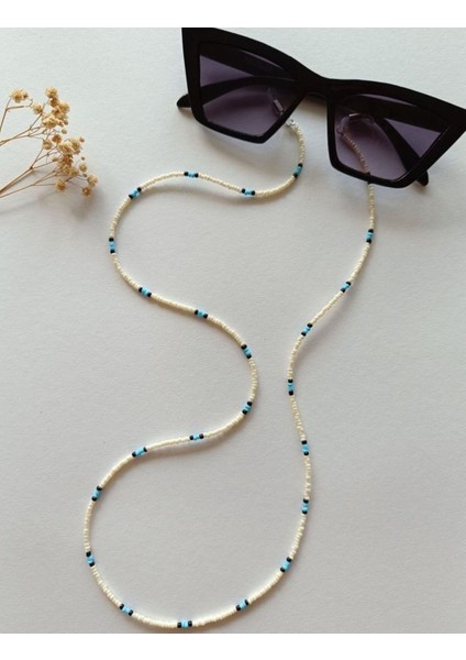 Kum Boncuk Gözlük Askısı Beyaz 75 cm