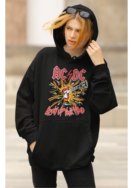 Unisex Ac-Dc Rock Band Baskılı Kapüşonlu Sweatshirt, Oversize Rock Metal Müzik Baskılı Hoodie modelleri