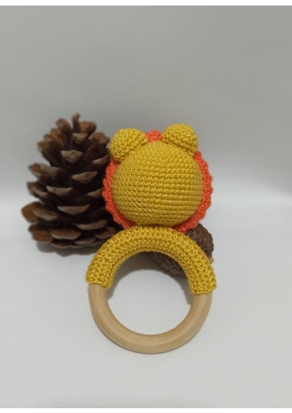 Yenidoğan Aslan Çıngırak Amigurumi Örgü Diş Kaşıyıcı Ham Ahşap Organik Oyuncak Karışık Renkli modelleri