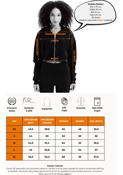 Crop Kapüşonlu Fermuarlı Kanguru Cepli Şardonlu Hoodie Acı Kahve Kadın Sweatshirt - Lumen