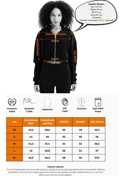 Crop Kapüşonlu Fermuarlı Kanguru Cepli Şardonlu Hoodie Kırmızı Kadın Sweatshirt - Lumen modelleri