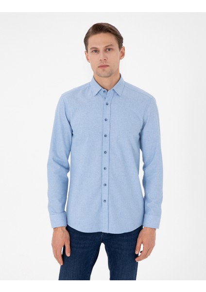 Erkek Açık Mavi Slim Fit Uzun Kollu Gömlek 50298878-VR003