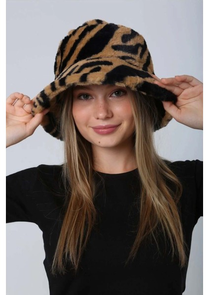 Kadın Peluş Bucket Şapka Rkş-01 Kahve Zebra modelleri