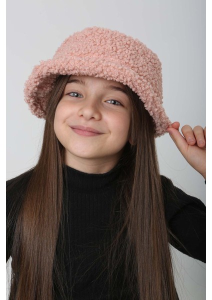 Çocuk Kıvırcık Peluş Bucket Şapka Rkş-Ç-10 Pudra