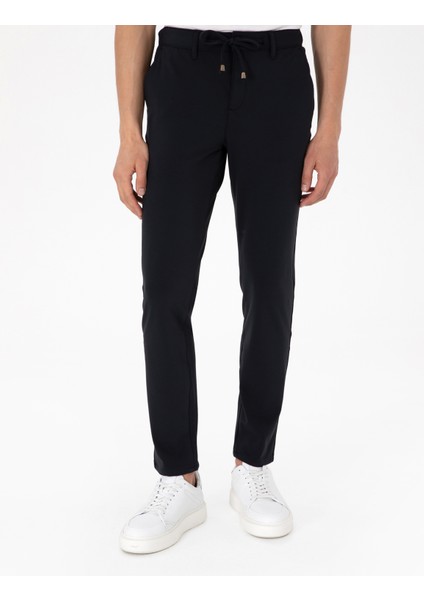 Erkek Lacivert Slim Esnek Jogger Fit Kanvas Pantolon 50307954-Vr033