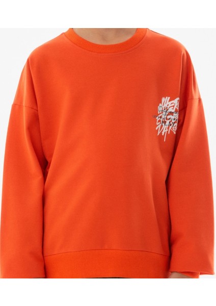 Erkek Çocuk /kız Çocuk Önü Arkası Here Yazı Desenli Turuncu Renk Sweatshirt