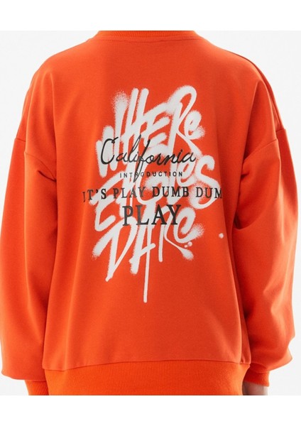 Erkek Çocuk /kız Çocuk Önü Arkası Here Yazı Desenli Turuncu Renk Sweatshirt