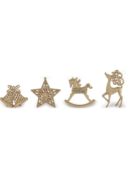 New Year Yılbaşı 4'lü Set Glitter Ağaç Süsü Gold modelleri