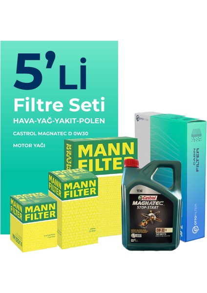 MANN Ford Courier 1.5 EcoBlue Filtre Bakım Seti Castrol Motor Yağlı (2018-2023) 5 Li