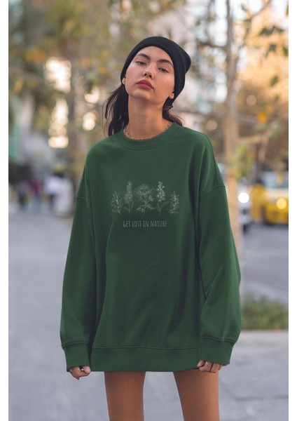 Genç Kadın Naturel Çiçekler Baskılı Oversize Sweatshirt 22726