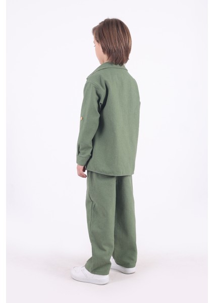 Erkek Çocuk Oversize Pamuklu Keten Gömlek Tişört Pantolon 3'lü Alt Üst Takım modelleri