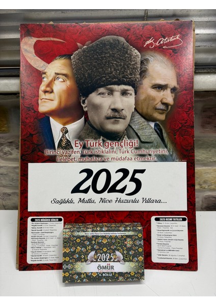 Ömür Takvim Atatürk Imzalı 4.bölge 2025 Kartonlu Yapraklı Duvar Takvimi