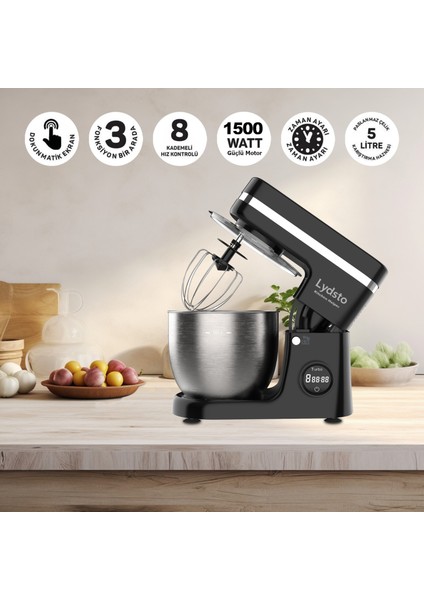 Kitchen Helper 1500W - 5 Lt - 8 Kademe Dokunmatik Dijital Ekran Stand Mikser Hamur Yoğurma Makinesi