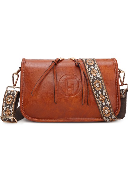 Çantalar Kadın Retro Geniş Omuz Askısı Rahat Moda Tek Omuz Crossbody Küçük Kare Çanta (Yurt Dışından)