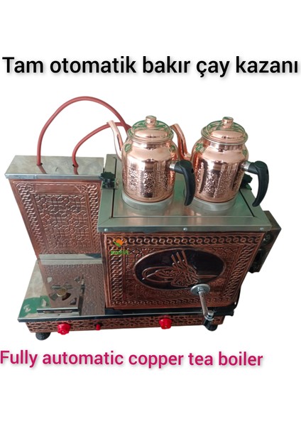 2 Demlikli Bakır Çay Ocağı Osmanlı Tuğra Model 2 Gözlü Bakır Çay Kazanı Elektrik + Tüplü Bakır Çay Semaveri Ets Sistemli