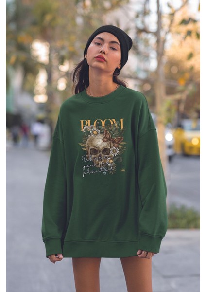 Bloom Korkunç Çiçekler Baskılı Oversize Sweatshirt 22667