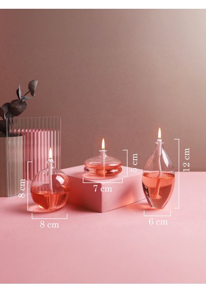 Glory Rose Mini Cam Kandil Seti ( 3 Adet Cam Kandil - 200 ml Kandil Yağı - 3 Adet Kandil Fitili )