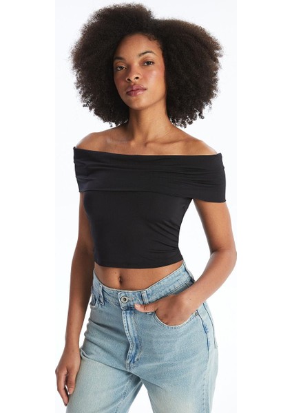 Kadın Kayık Yaka Düz Crop
