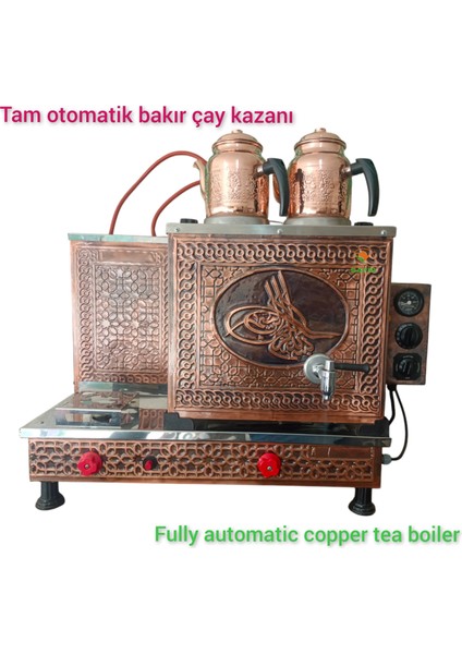 2 gözlü Bakır Çay Ocağı Bakır Çay Kazanı Elektrik + Doğalgazlı GAZ EMNİYET KİLİT SİSTEMLİ Ce Belgeli Gazmer Onaylı  Ventil Sistemli Termukulp Sistemli Bakır Çay Semaveri.