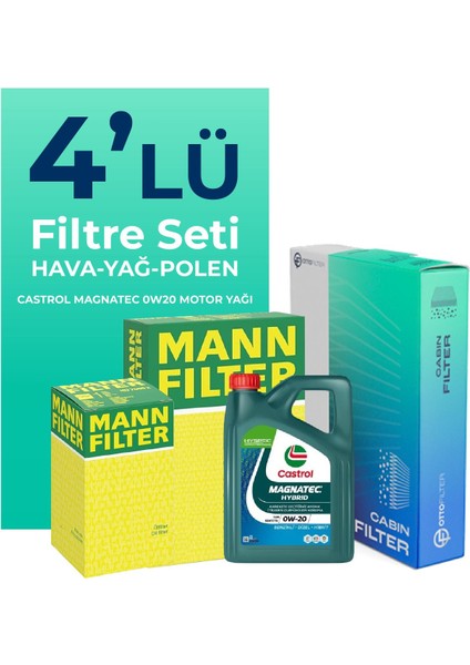 MANN Fiat Egea 1.5 Benzin Filtre Bakım Seti Castrol Motor Yağlı (2022-2024) 4 Lü