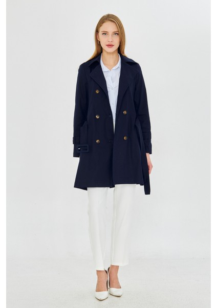 Esnek Pamuk Gabardin Kısa (80CM) Omuz Apoletli Kemerli Kadın Trençkot 1120 fiyatları