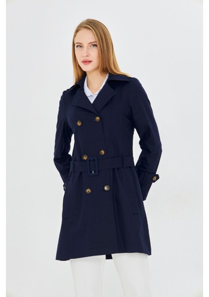 Esnek Pamuk Gabardin Kısa (80CM) Omuz Apoletli Kemerli Kadın Trençkot 1120 fırsatları