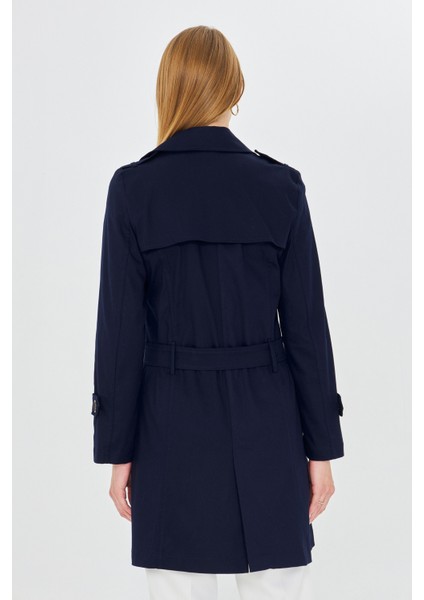 Esnek Pamuk Gabardin Kısa (80CM) Omuz Apoletli Kemerli Kadın Trençkot 1120 indirimleri