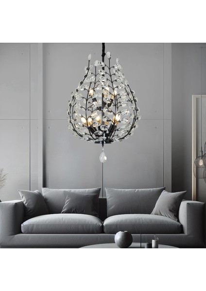 Donna Siyah 55'lik Kristal Taşlı Modern Koridor, Salon Avize