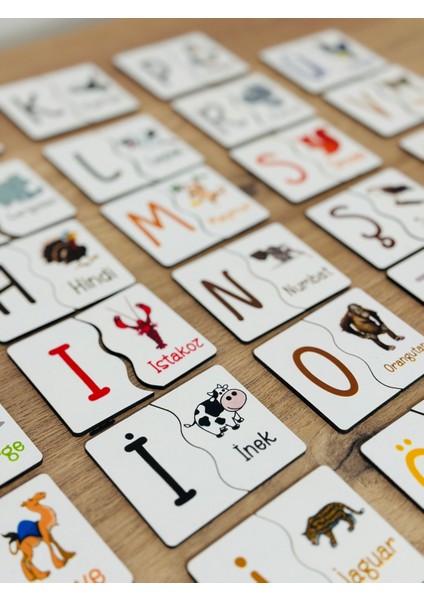Alfabe Esleme Kartlari Hayvan Esleme Kartlari Puzzle Yapboz Takcikar Ahşap Oyuncak Eğitici Oyuncak