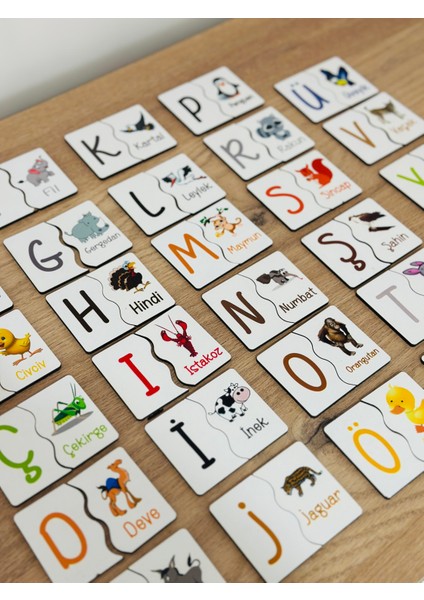 Alfabe Esleme Kartlari Hayvan Esleme Kartlari Puzzle Yapboz Takcikar Ahşap Oyuncak Eğitici Oyuncak