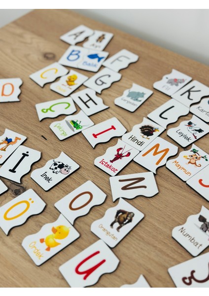 Alfabe Esleme Kartlari Hayvan Esleme Kartlari Puzzle Yapboz Takcikar Ahşap Oyuncak Eğitici Oyuncak