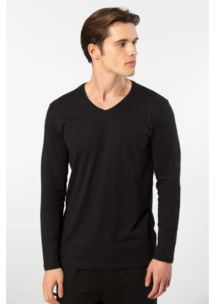 Erkek %50 Modal, %50 Pamuk V Yaka Uzunkol T-Shirt