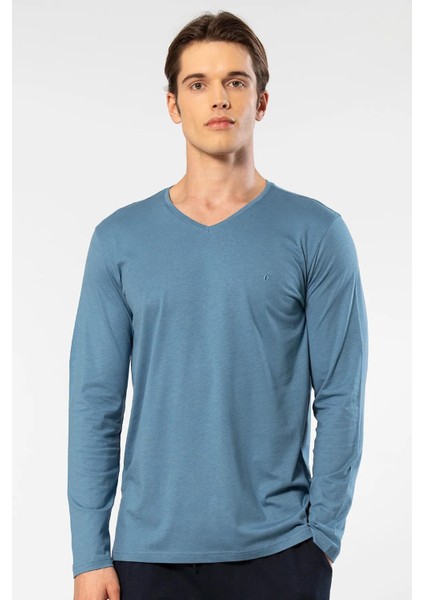 Erkek %50 Modal, %50 Pamuk V Yaka Uzunkol T-Shirt