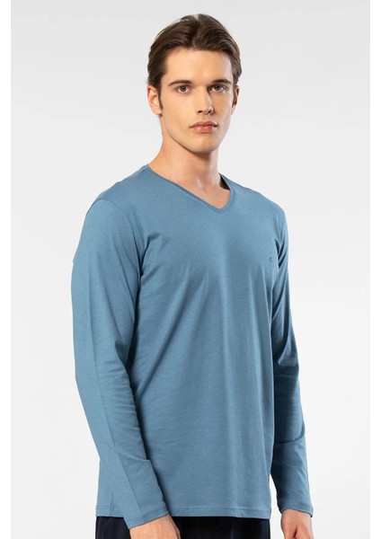 Erkek %50 Modal, %50 Pamuk V Yaka Uzunkol T-Shirt