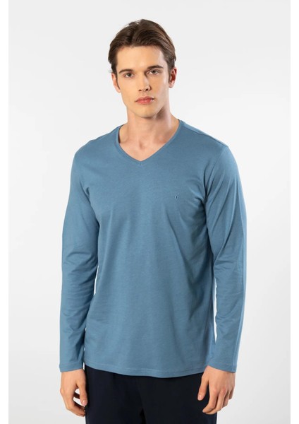 Erkek %50 Modal, %50 Pamuk V Yaka Uzunkol T-Shirt