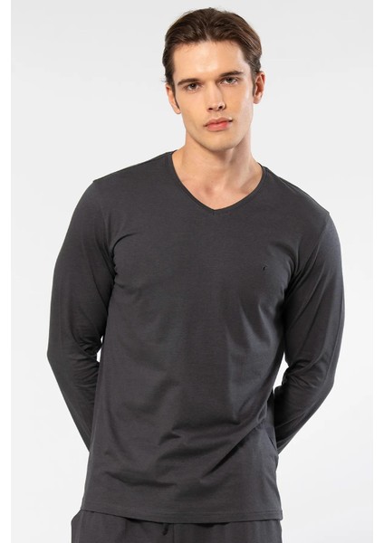 Erkek %50 Modal, %50 Pamuk V Yaka Uzunkol T-Shirt