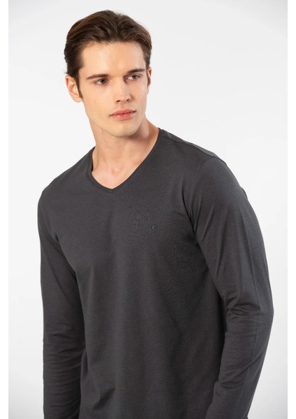 Erkek %50 Modal, %50 Pamuk V Yaka Uzunkol T-Shirt