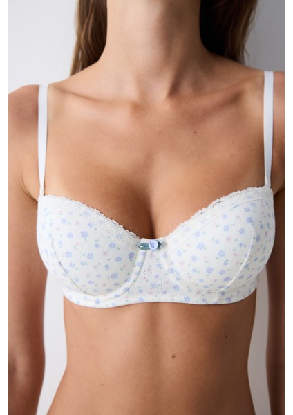 Bloom Printed Pointel Beyaz Sütyen