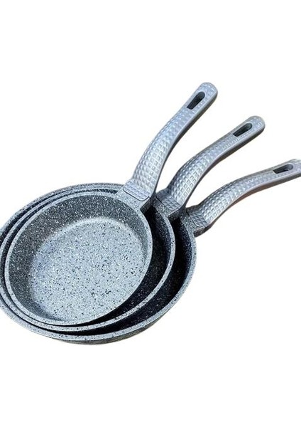 Oms 3737 Fry Pan Döküm Granit 3 Parça Tava Seti Gri (20-24-28 Cm)