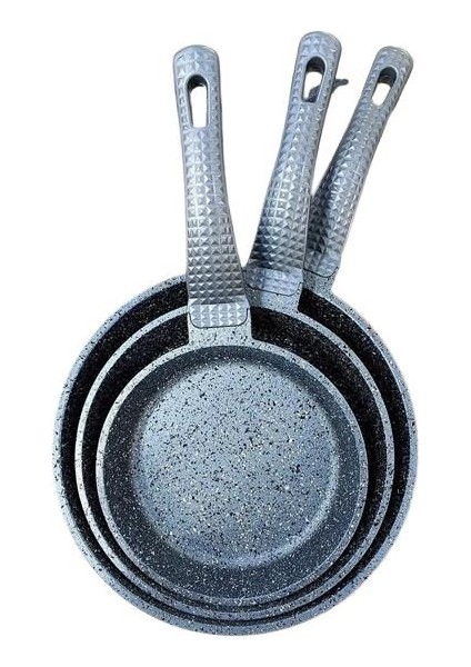 Oms 3737 Fry Pan Döküm Granit 3 Parça Tava Seti Gri (20-24-28 Cm)