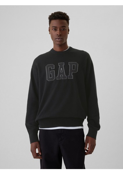 Erkek Siyah Gap Logo Relaxed Intarsia Kazak