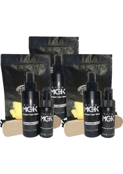 Shoe Mgk 3tane 150 ml Ayakkabı Temizleme Sprey Form ile Birlikte 3tane Mgk 50 ml Ayakkabı Kokusunu Giderici Sprey Form - Bez ile Fırça